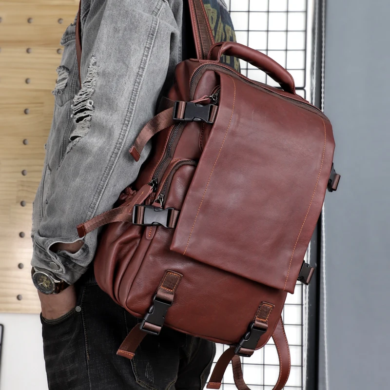 Genuine Leather Men's Backpack Male Computer Bag Large Capacity 13.5 inch Laptop Bags Cow Leather Travel Backpacks