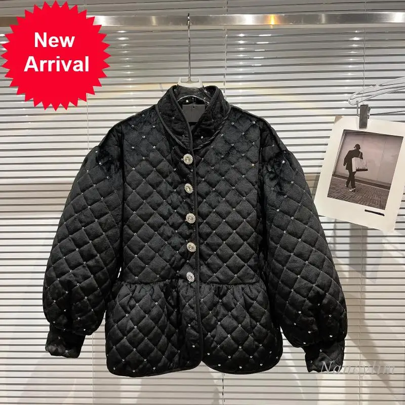 

Свободная черная бархатная парка, женская зимняя новая Стразы, бриллиантовая решетка, хлопковое пальто, женская верхняя одежда 2022