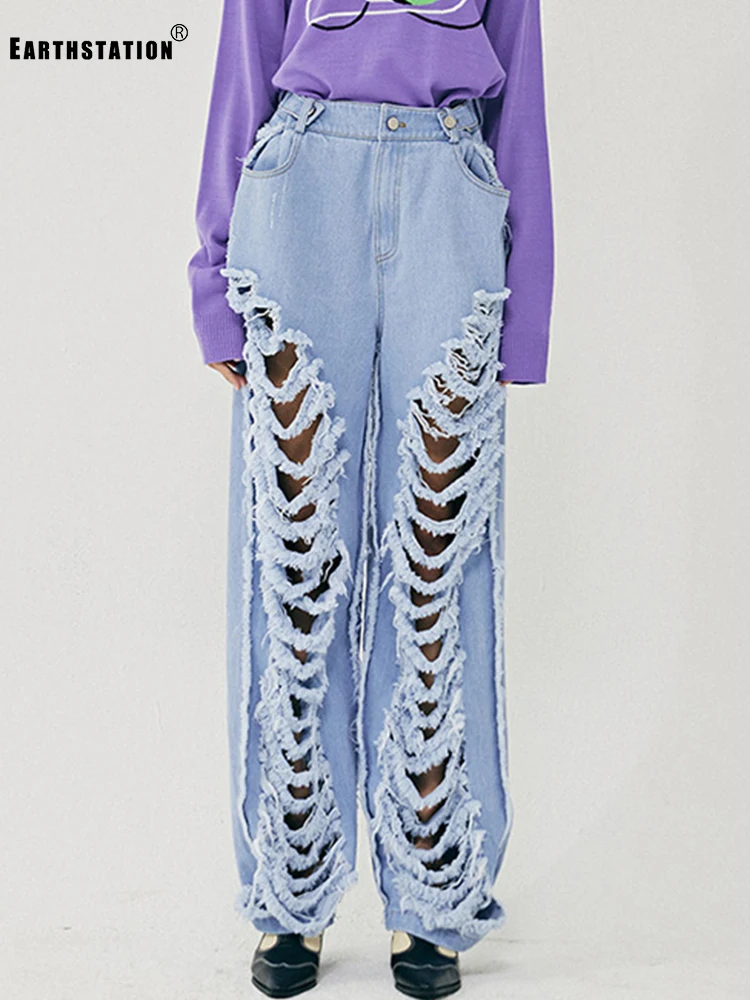 Бесплатная доставка старые потертые джинсы дыры высокая талия металлические