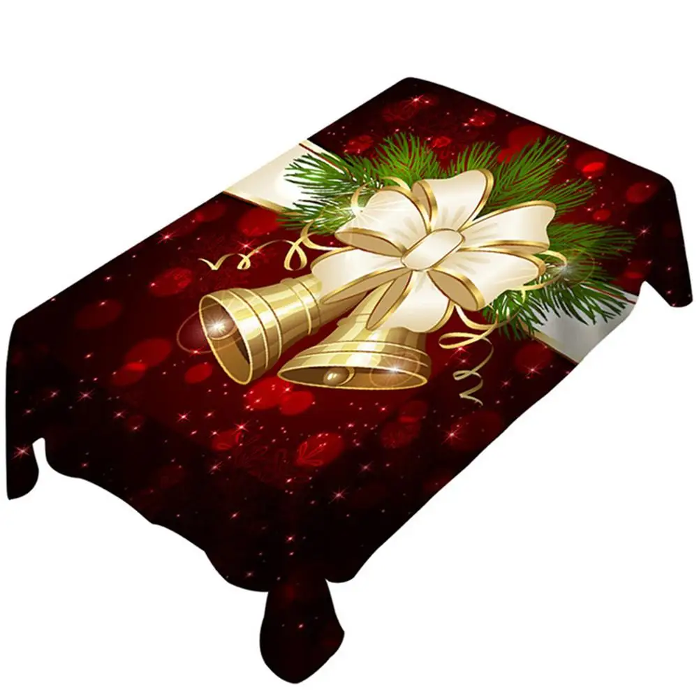 

3D Printed Bell Tablecloth Christmas Cute Table Cover Holiday Rectangle Tablecloth Soil Resistant Waterproof Picnic Dustpro