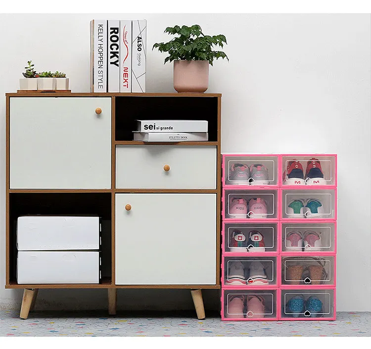 6pack Transparent shoe box dustproof storage box can be superimposed combination shoe cabinet Clamshell shoe organizer