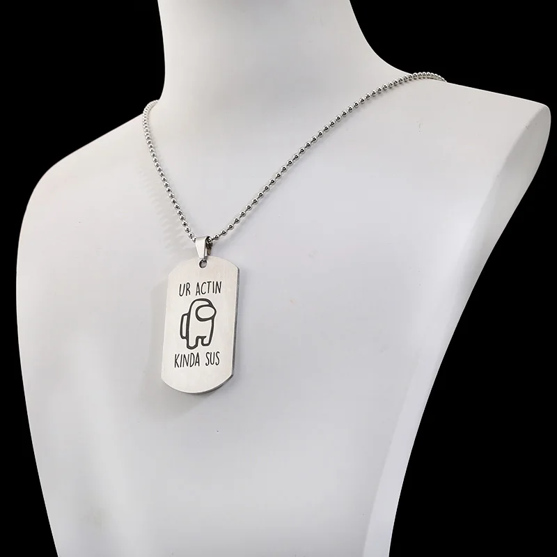 

New Stainless Steel Game Among us Pendant Necklaces Keychains Xmas AmongUs Beads Chain Gifts for Boyfriends collier femme Toys