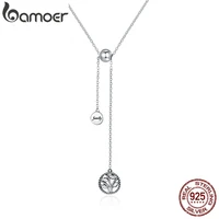 bamoer genuine 925 sterling silver tree of life house letter link chain necklaces pendants authentic silver jewelry scn106