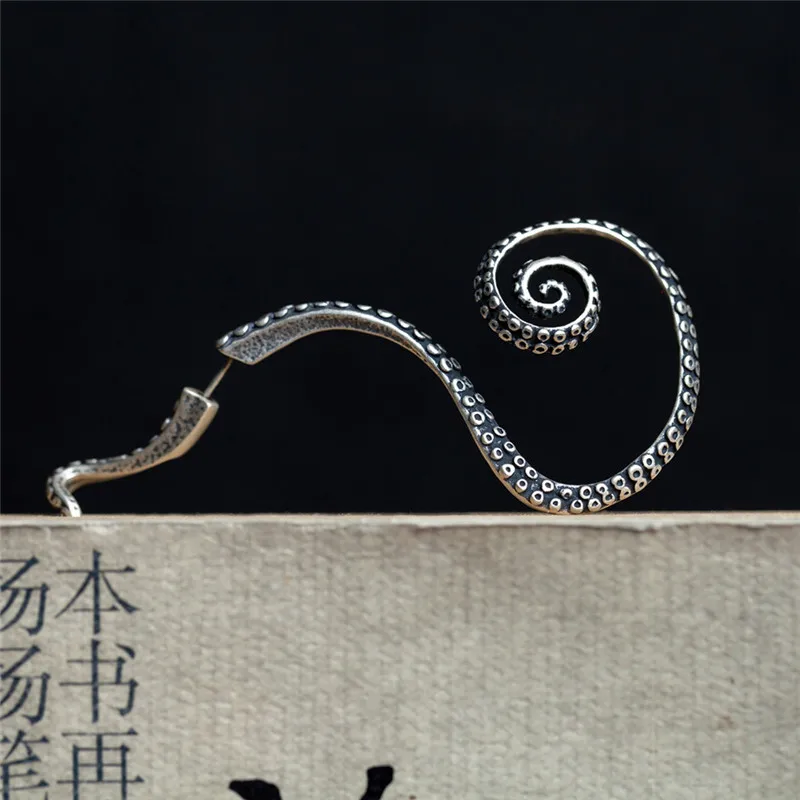 Ретро 925 стерлингового серебра Осьминог щупальца ухо манжеты клип серьги женщина