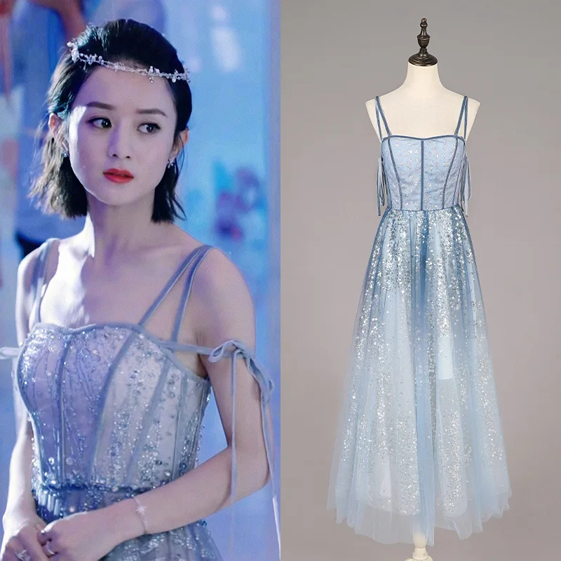 annual meeting dress New summer suspender sexy stud Sequin party dress