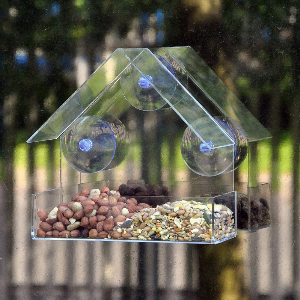 

1PCS Bird Feeder Clear Glass Window Viewing Bird Feed Hotel Table Seed Peanut Hanging Suction 15 x 6.2 x 15cm Bird Feeder