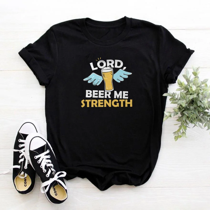 

Lord Beer Me Strength T-shirt Femme Fashion Funny Printing Womans Tshirt Tops Cotton Loose Casual T Shirts Women Kawaii Clothes