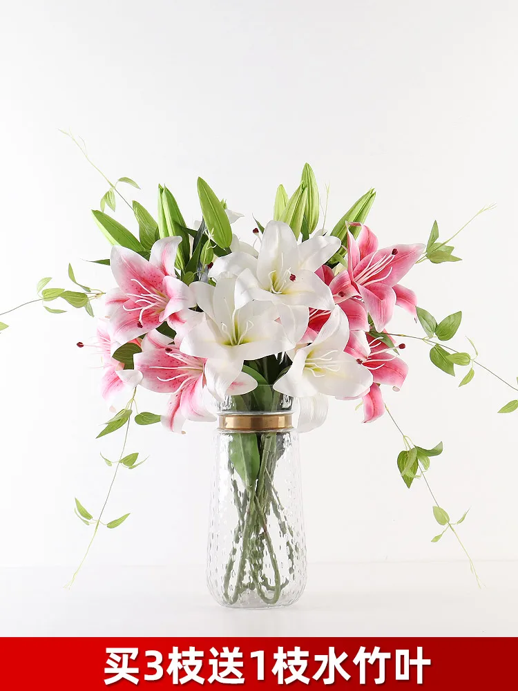 

Искусственный букет для украшения стола, искусственная лилия, для гостиной, декоративная Цветочная ваза