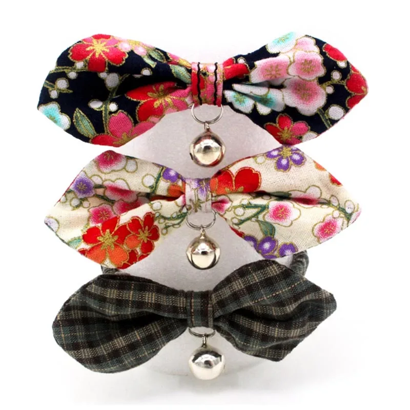 Ошейник для кошек и собак в японском стиле с эластичным бантом колокольчиками