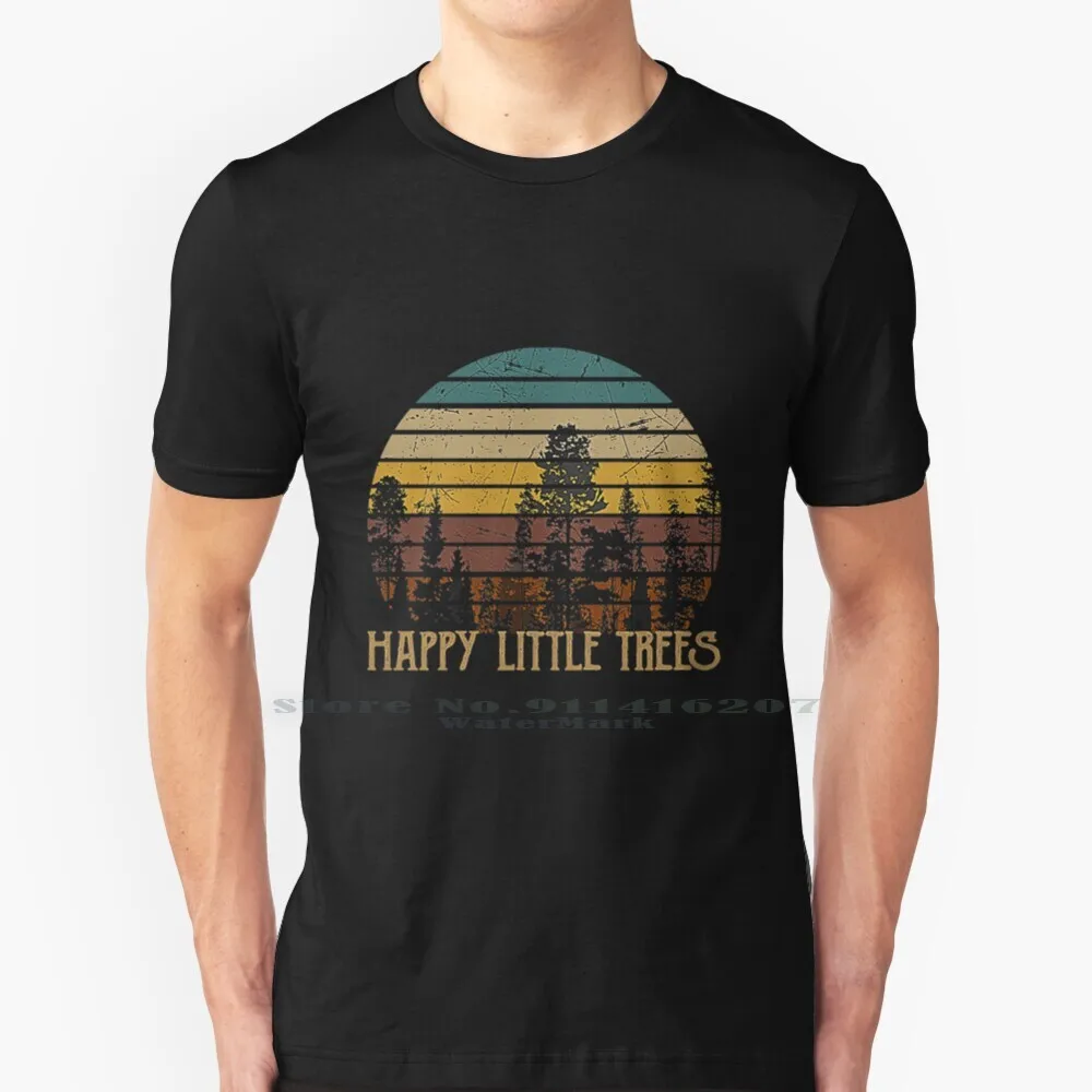 

Happy Little Tree Retro Bob Tshirt Ross Christmas Gifts Xmas T - Shirt T Shirt 100% Pure Cotton Ross Bob Bob Bob Ross Quotes