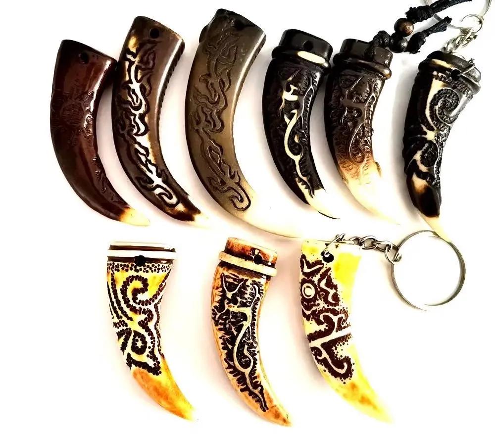 9 pcs Tibet Engraved Yak Bone Lovely Amulet Totem Keychains for Promotion Gift | Key Chains