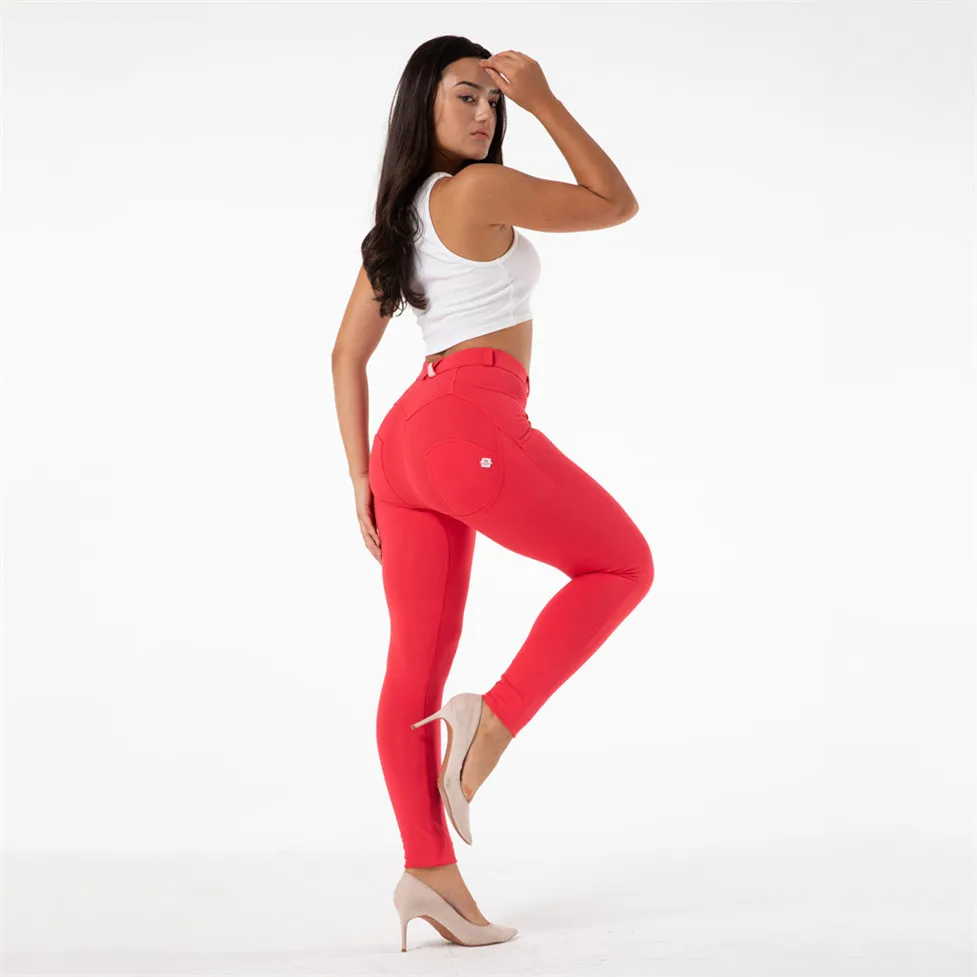 Melody Red Skinny Jeggings Cotton Female Workout Jegging Mid Waist Tights Bum Lift Pants Women's Clothing