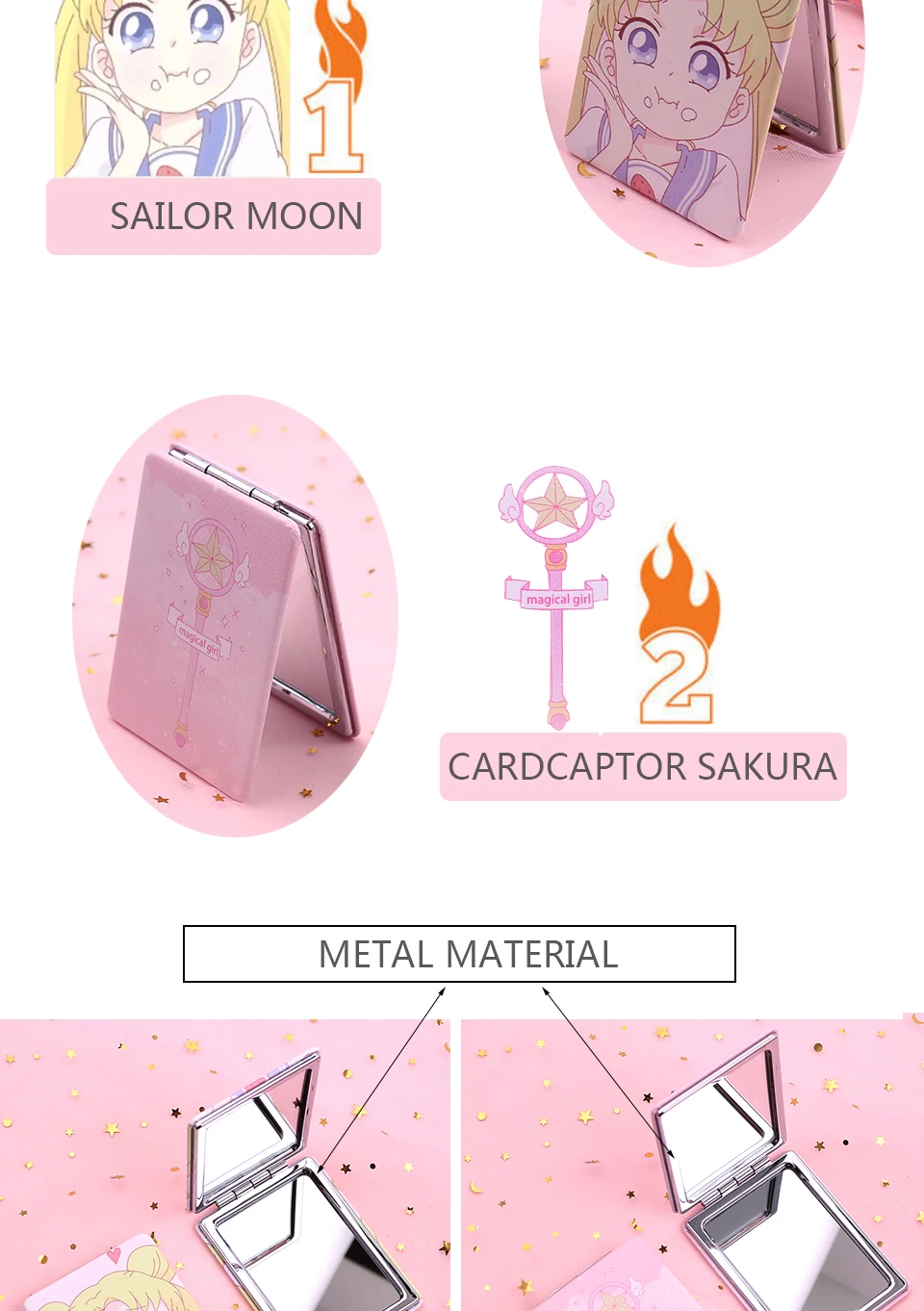 Компактное зеркало для макияжа с двойным слоем, маленькие зеркала Sailor Moon Cardcaptor Sakura, портативное зеркало для дома и путешествий