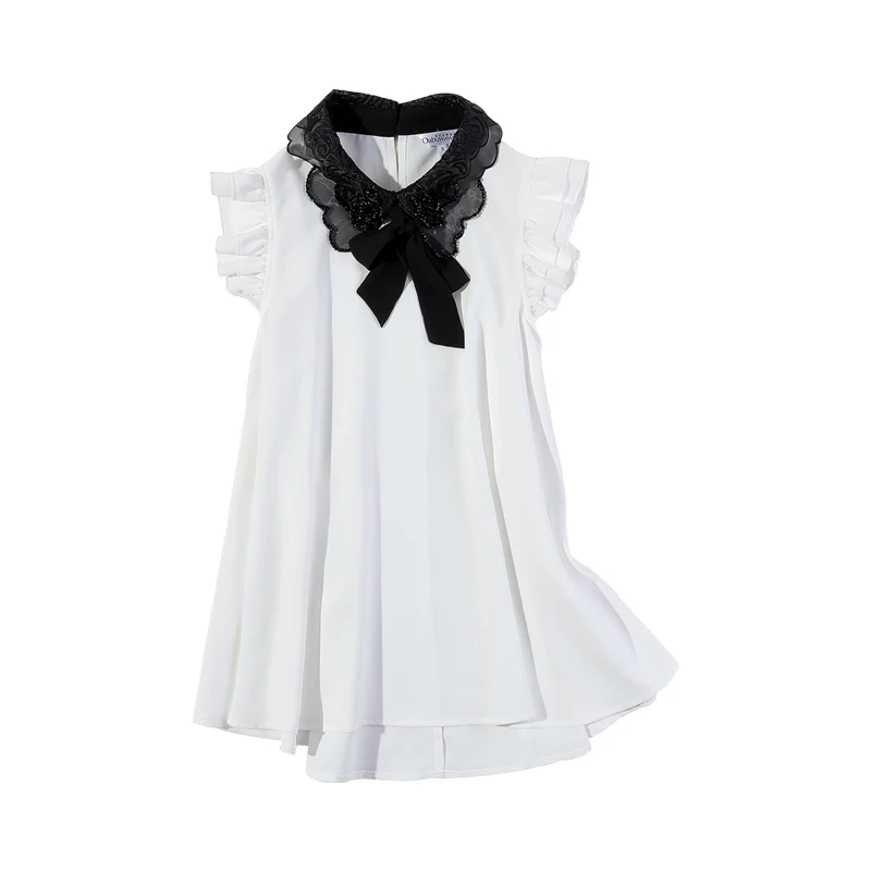 

Dabuwawa Exclusive White Bow Neck Blouse Women Sleeveless Ruffle Shoulder Loose Shirts Tops Office Ladies Summer DO1BST013