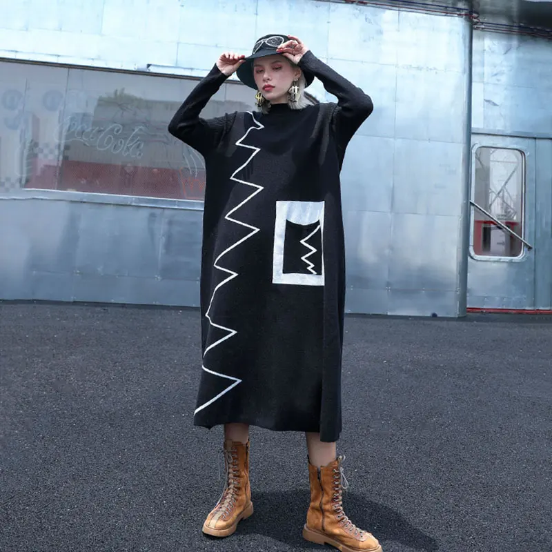 XITAO Knitted Long Women Sweater Korea Fashion New 2019 Autumn Patchwork Pocket Elegant Turtleneck Minority GCC2046 | Женская одежда