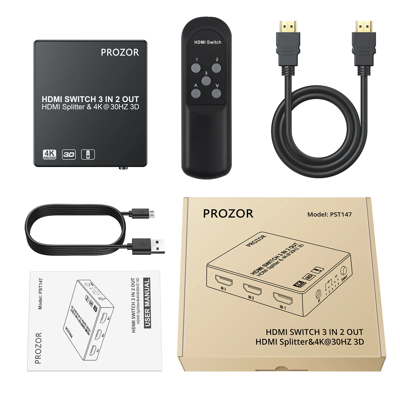 

Prozor 3x2 HDMI-Compatible Switch Splitter 4K 3D Automatical HDMI-Compatible Switcher Adapter 3 In 2 Out Remote Control for PC