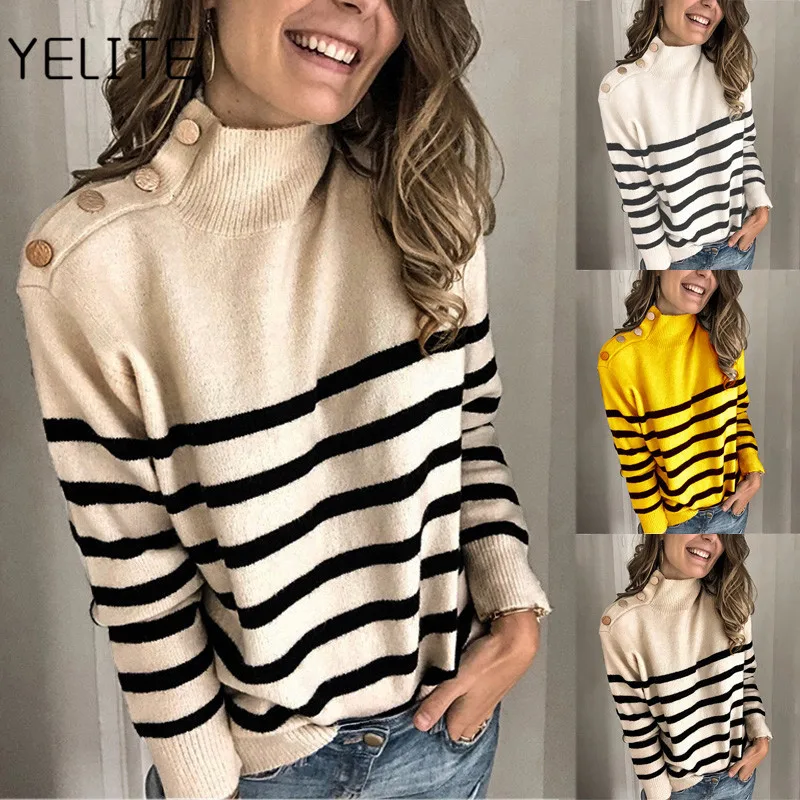 Женский вязаный свитер с круглым вырезом YELITE Повседневный пуловер большого