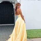 Великолепный светильник, желтое платье для выпускного вечера 2020, сексуальное женское платье с v-образным вырезом, длинные элегантные вечерние платья с карманом, бесплатная доставка