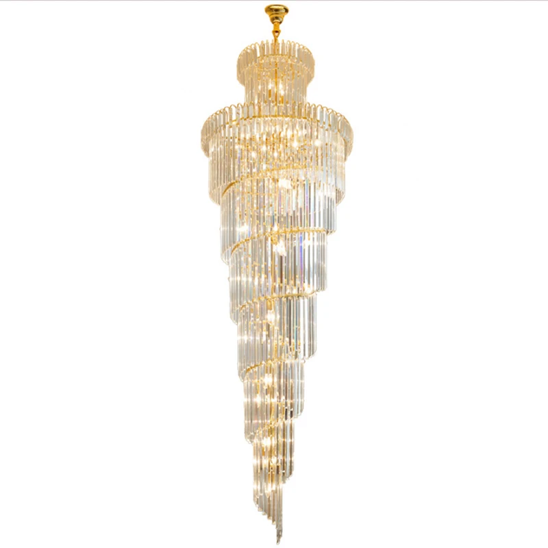 

Duplex Villa Spiral Stair Chandelier Long Crystal Chandelier Lighting Large Gold Crystal Light Fixture Modern Living Room Luxury
