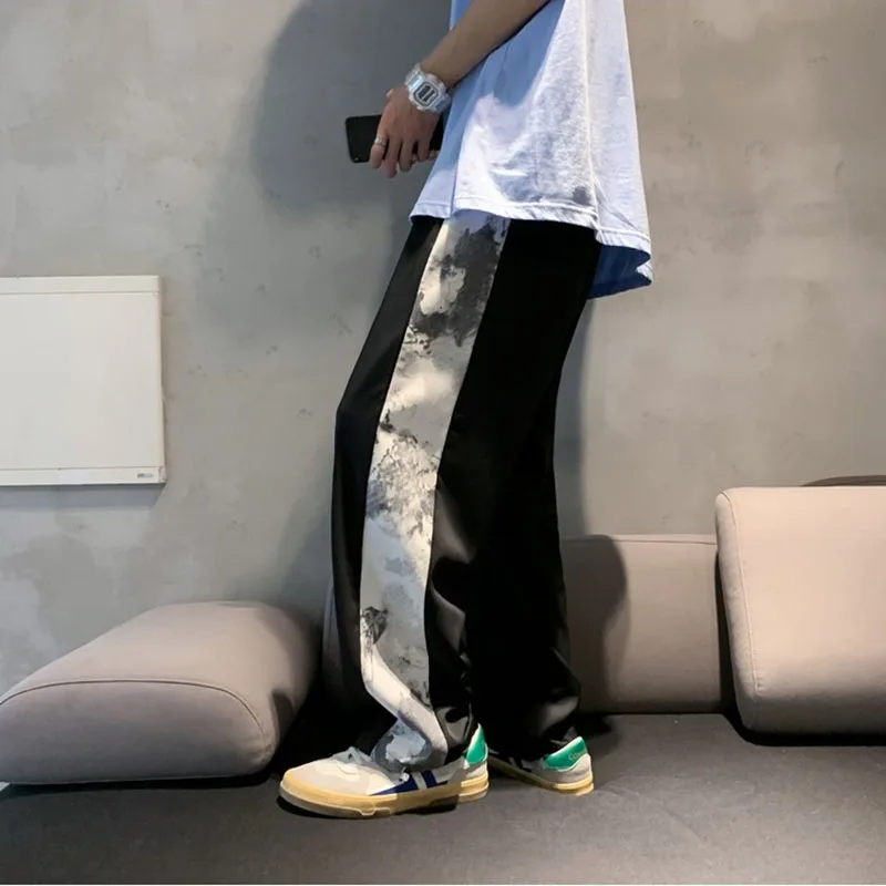 

2021 Men's Harajuku Trousers Black Stitching Japanese Streetwear High-Quality Trendy Pants High Street All-Match Sports Pants