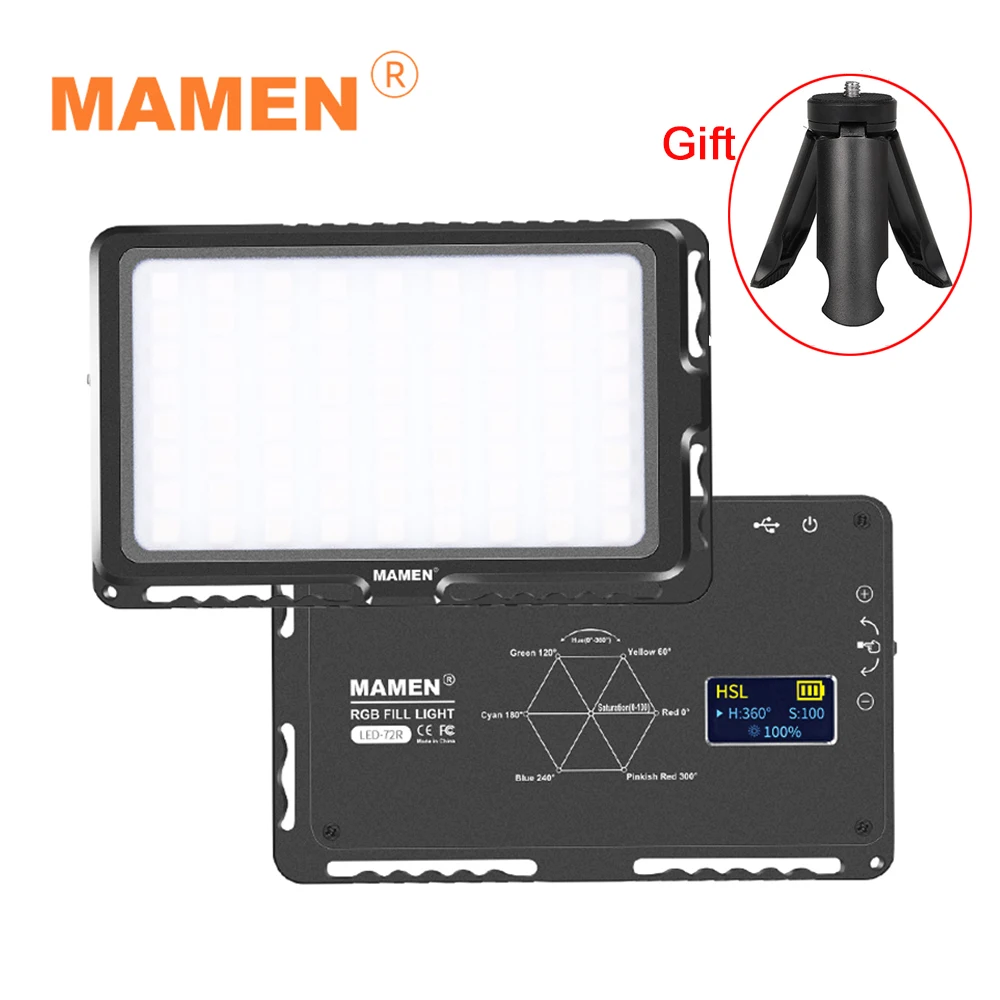 MAMEN 72RGB мини портативный светодиодный светильник для видеосъемки с регулируемой