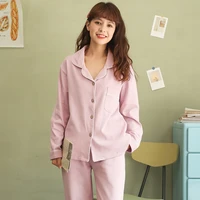 autumnwinter new pure cotton women pajama sets pink long sleeve trousers loose homewear solid color two piece winter pajamas