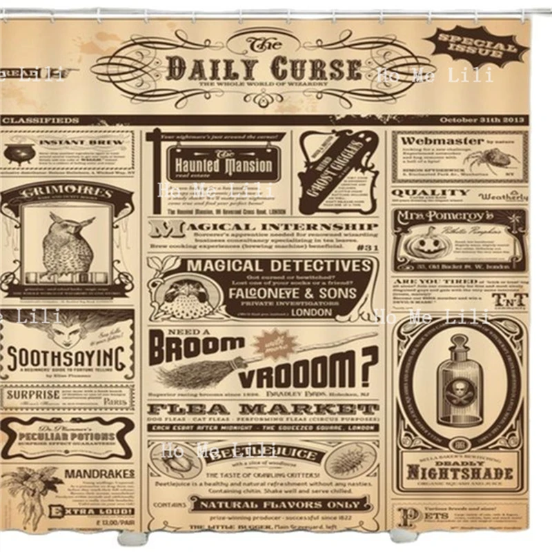 Ретро-занавеска для душа в виде газеты винтажная новостная Водонепроницаемая