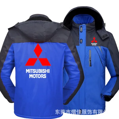 

2019 Winter Jacket Men for Mitsubishi Logo Thick Velvet Warm Coat Male Windproof Hooded Outwear Casual Mountaineering Overcoat C