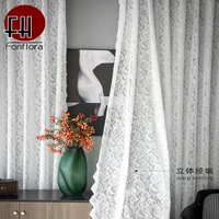 modern white lace tulle curtains for living room flora pattern with beads fashion sheer curtain home decor custom size