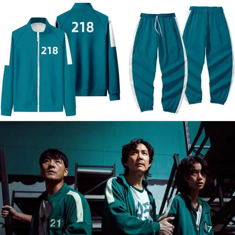 

Squid Game Cosplay Costumes Blue Jacket Pants Set Round Six Park Hae Soo 218 Role Play Costume Plus Size Sportswear Sweatshirt