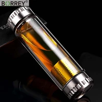 borrey tea infuser bottle for water double wall glass water bottle beverage water and drink separate my bottle 2 cover 1 filter
