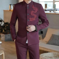 men 2 piece suit jacketpant chinese style stand collar tunic male wedding groom slim fit plus size 5xl blazer set tuxedo