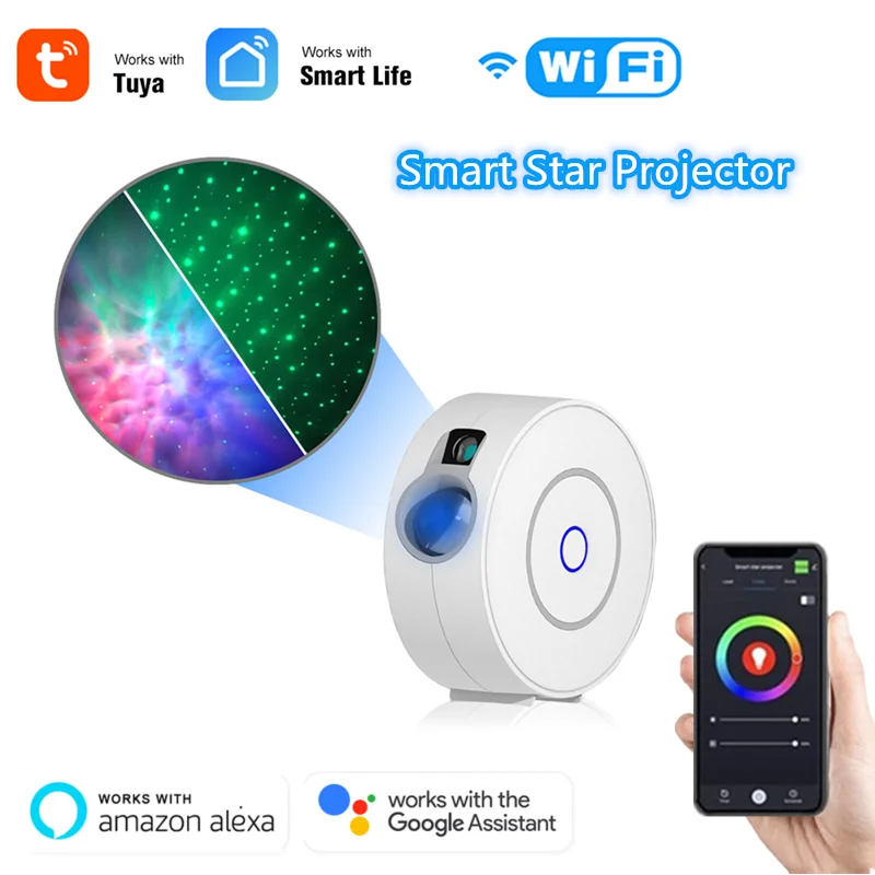 

Tuya Smart Проектор звездного неба, Wi-Fi, лазерный проектор звездного неба, развевающиеся Ночной светильник LED красочное приложение Беспроводной ...