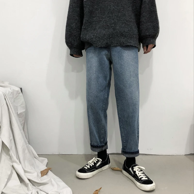 Blue/Black Jeans Men Fashion Washed Casual Retro Jean Pants Men Streetwear Loose Hip Hop Straight Denim Trousers Mens Clothes