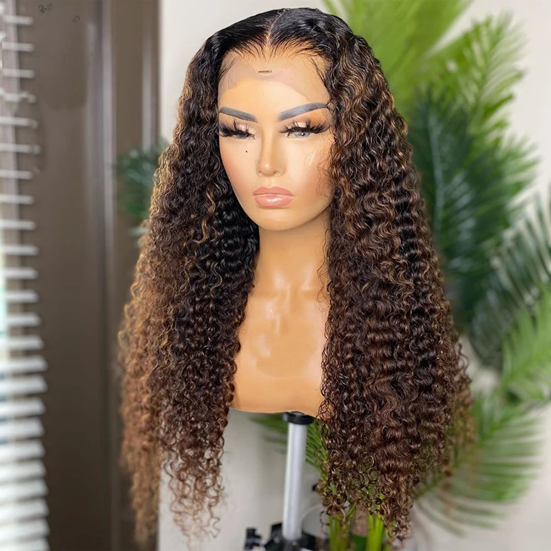 

Remy Curly Highlight Color Wig T Part Transparent Lace Front Wig Human Wigs For Women Preplucked With Baby Hair Wigs 150%Density