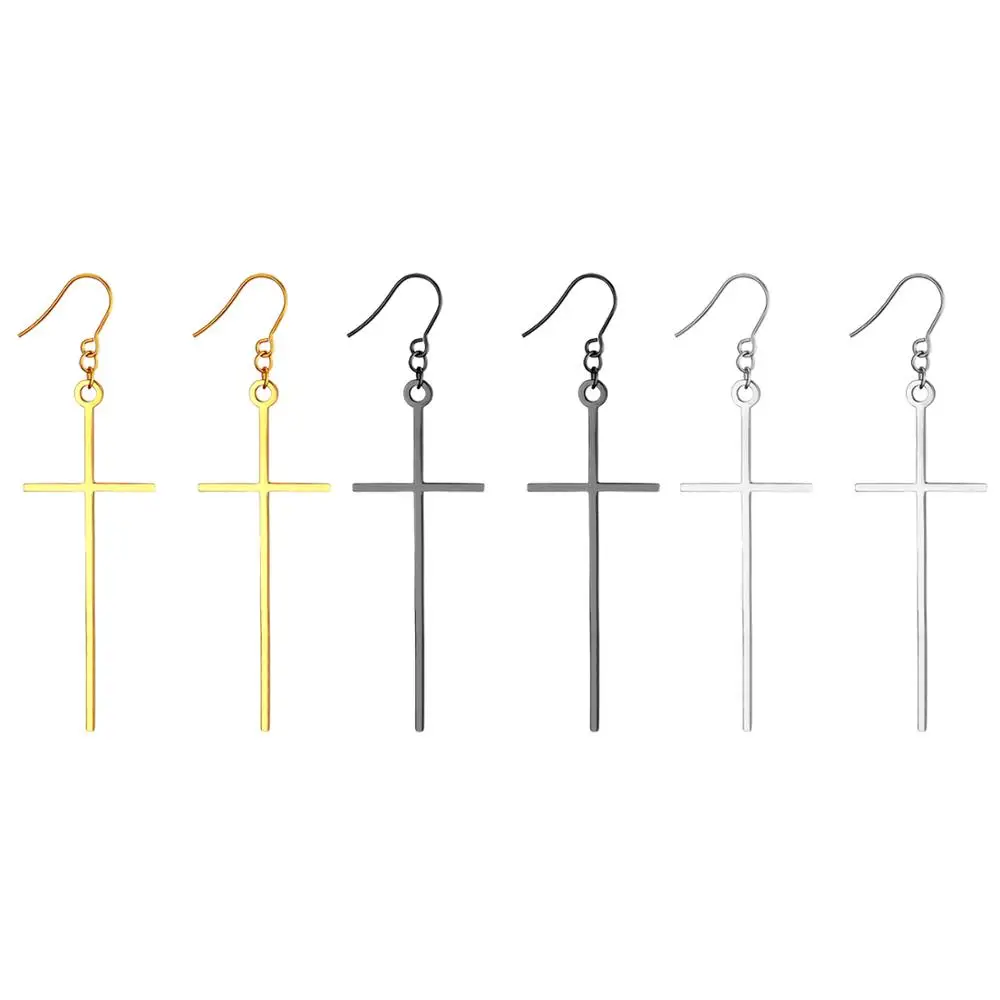 

Boniskiss Fashion Stainless Steel Cross Earrings Long Dangle Minimalist Jewelry for Women Girls Family Friends Gifts Bijoux Set
