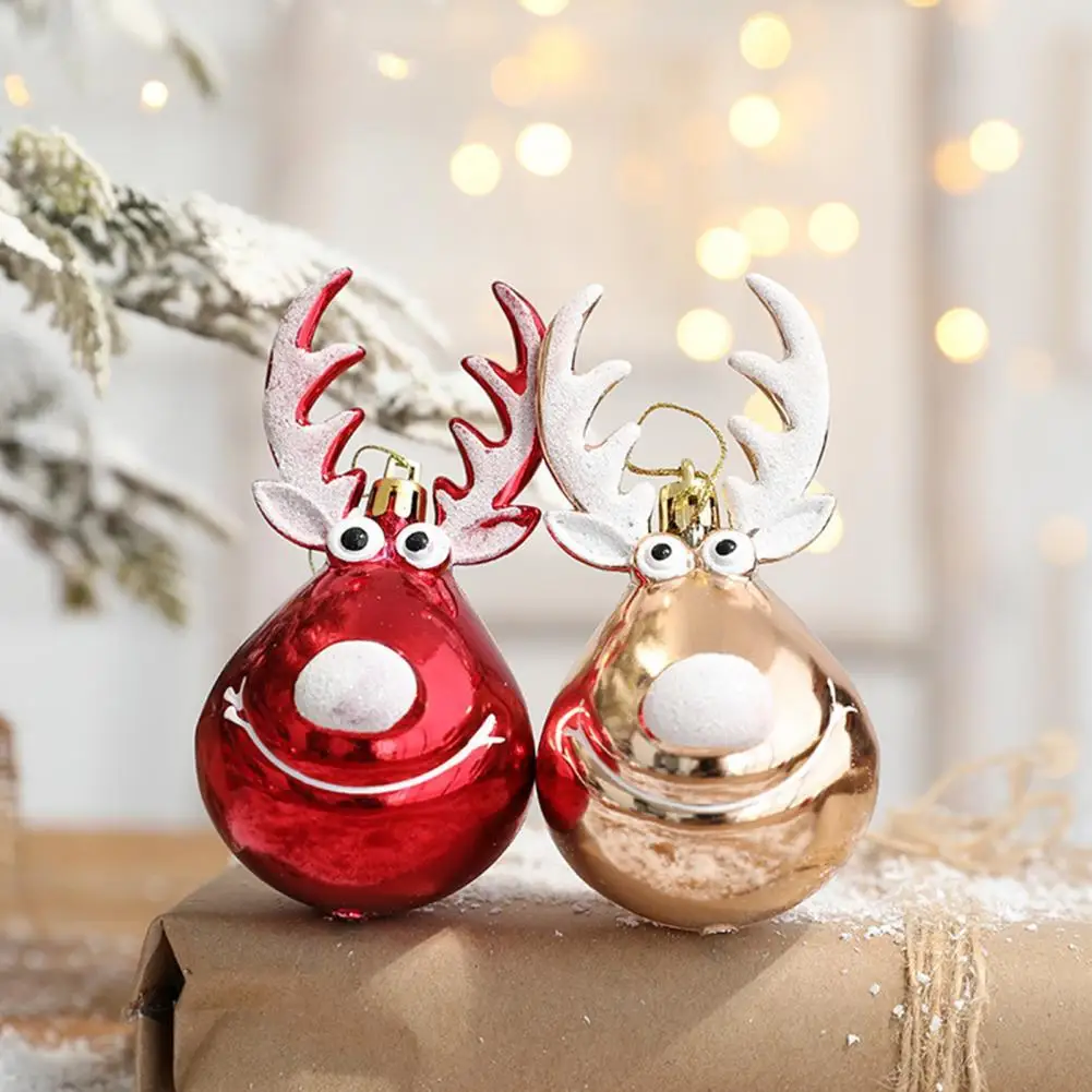 

2Pcs Christmas Ball Easy to Apply Lightweight Plastic Adorable Elk Design Hanging Balls for Home