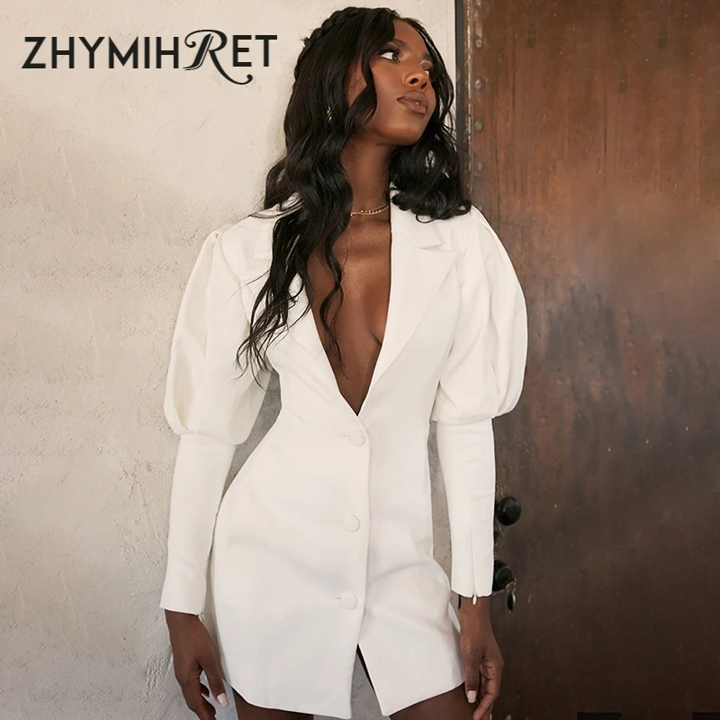 

Женское однобортное платье-пиджак ZHYMIHRET, элегантное офисное платье-карандаш с отложным воротником и рукавами-фонариками, осень 2019