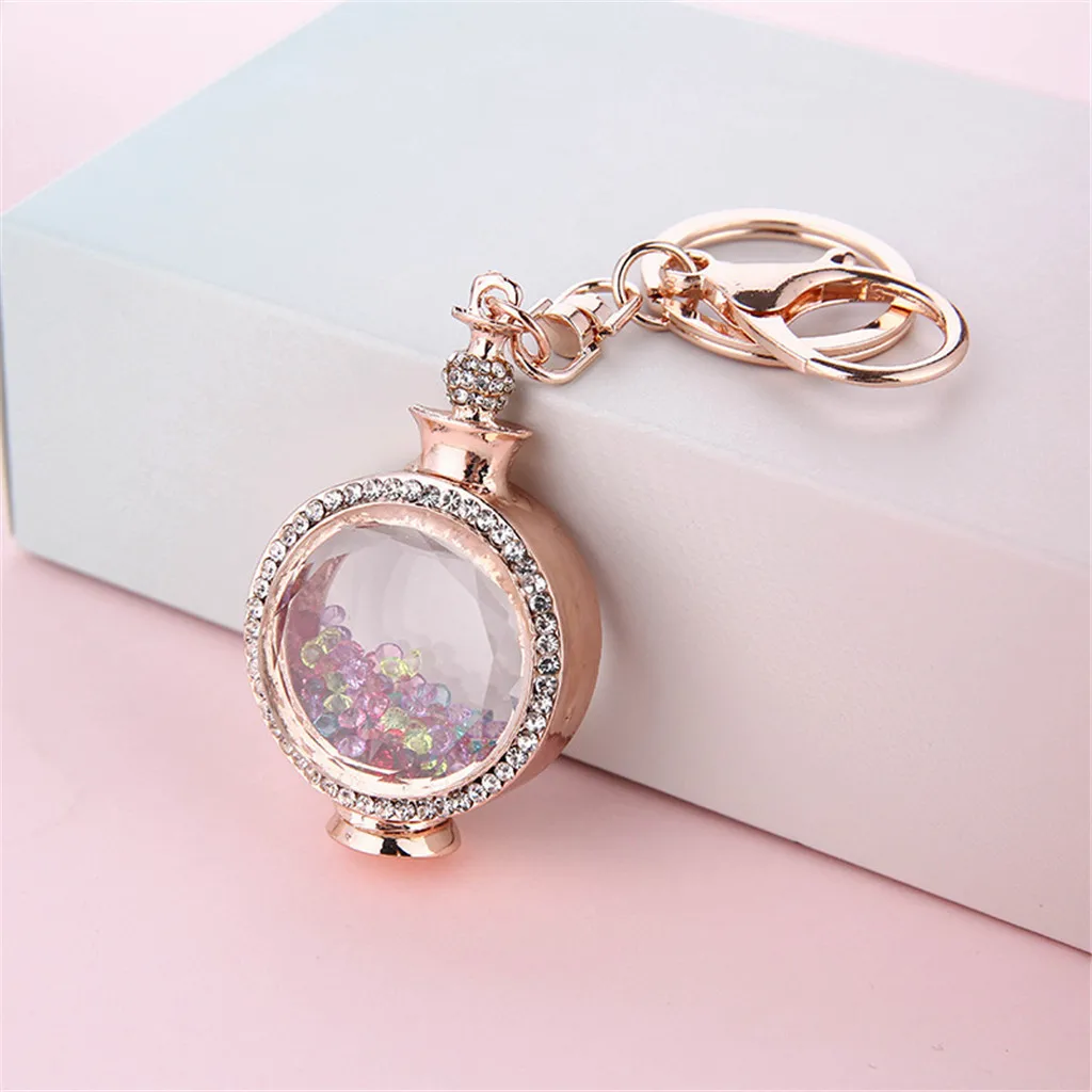 Металлический флакон духов с бриллиантами брелок со стразами креативный