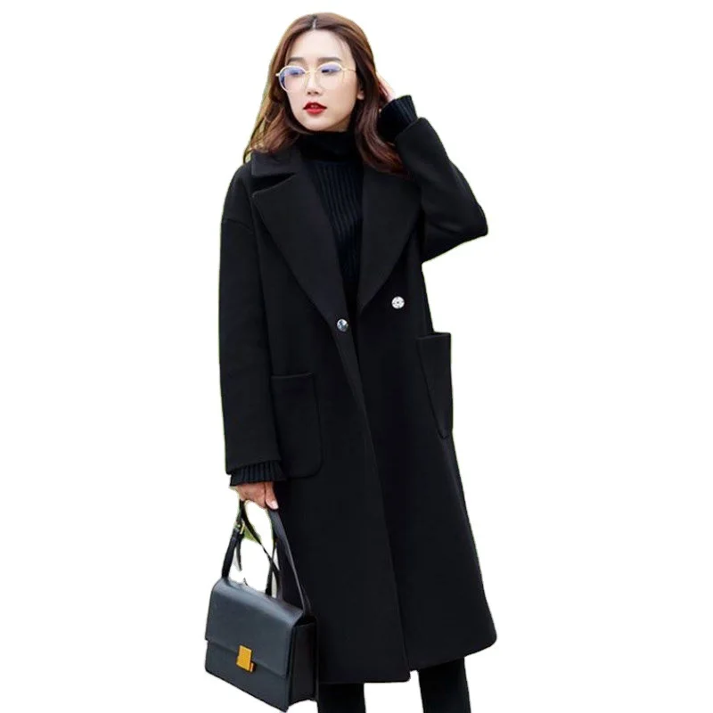 

2020 S-4Xl Winter Plus Size Women Woolen Coat Mid Length Loose Long Wool Coat Artificial Cashmere Overcoat New Jacket