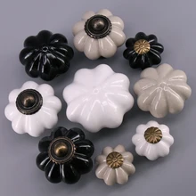 1x Grey white Black Pumpkin Shape Ceramic Drawer Pull Furniture Knobs Closet Cupboard Door handle