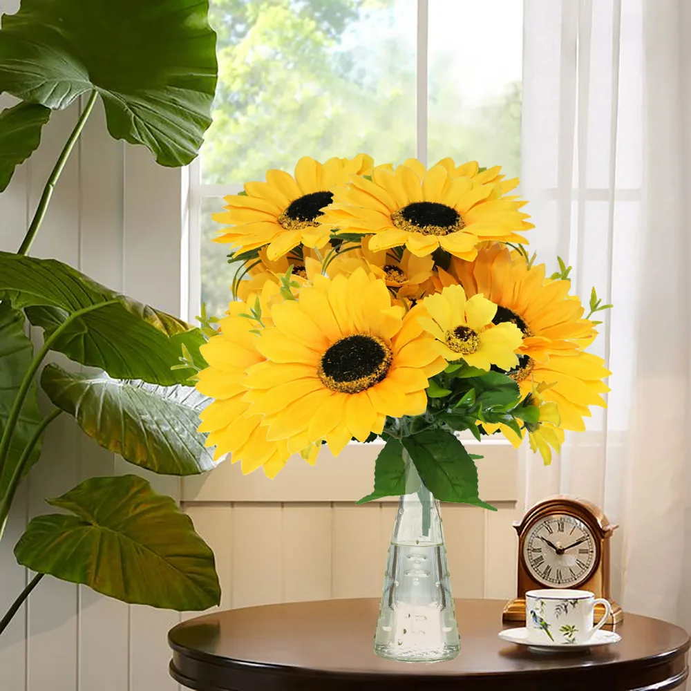 

Farmhouse Style Artificial Sunflower Flower Fake Flowers Bouquet Easy To Maintain 7 Forks Furniture Indoor Simulation Decoration
