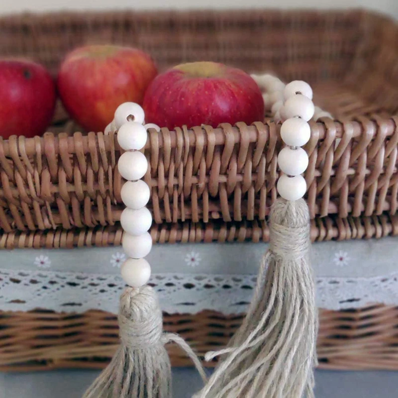 

2Pcs Wooden Beads Garland, with Tassel Farmhouse Beads, Country Decoration, Prayer Beads, Wall Decoration