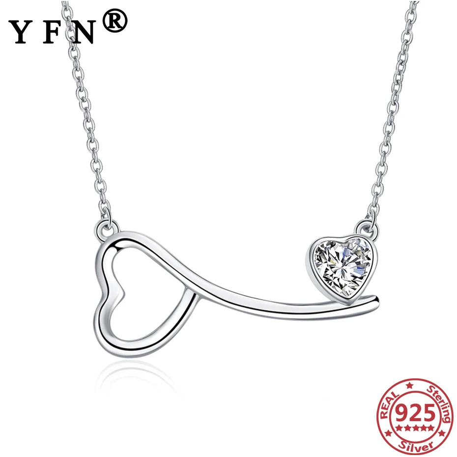

YFN 925 Silver Heart Key Pendant Necklaces Crystal Zircon Pendant Necklace Silver Valentine's Day Gift Mother's Day Gift Jewelry