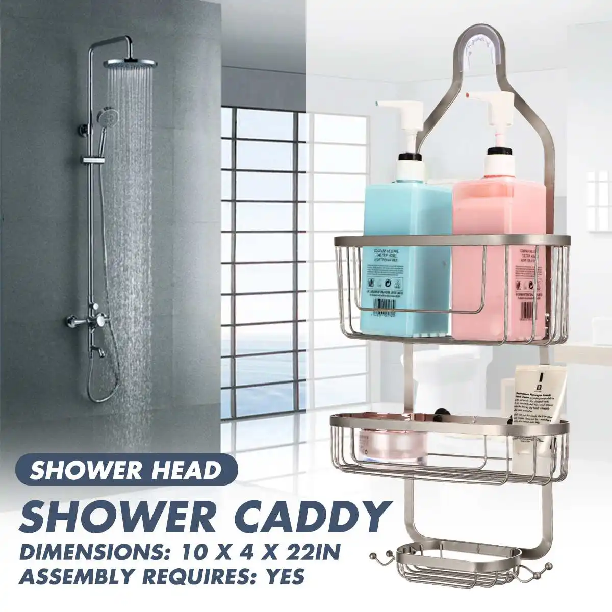 

3 Tiers Bathroom Shower Shelf Wrought Iron Shampoo Hanging Storage Rack Holder with Suction Cup Bathroom Accessories