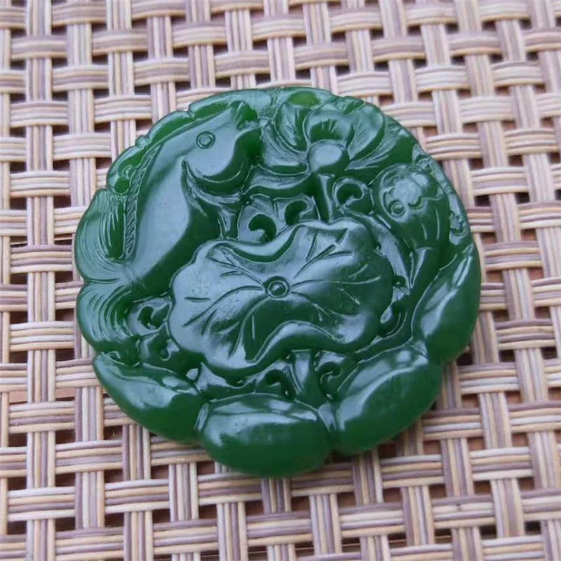 Горячая Распродажа натуральный ручной вырезать Hetian jasper Зеленый Лотос нефритовый