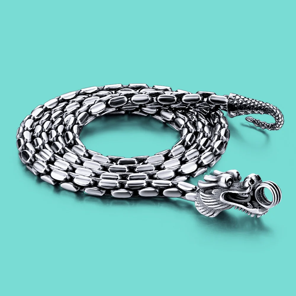 Ожерелье из серебра 925 пробы в этническом стиле цепочка тайского с драконом 56 см