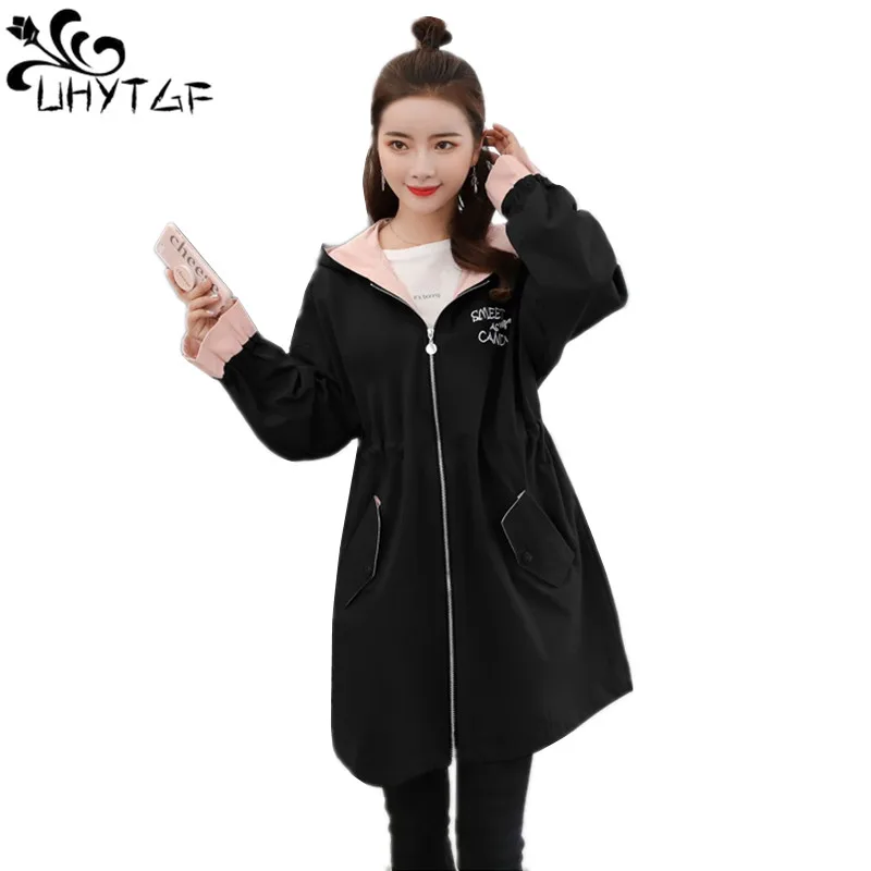 

UHYTGF Autumn New Brand Women Trench Coat Long Windbreaker Europe America Fashion Trend Plus size Slim Female Trench Coats X614