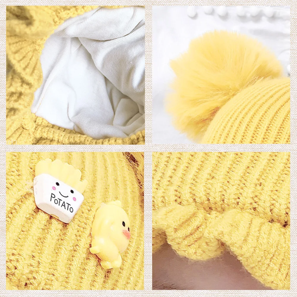 

2021 Newborn Baby Kids Girls Boys Winter Warm Knitted Hat Lovely Pom Pom Balls Solid Warm Outdoor Cap Gifts