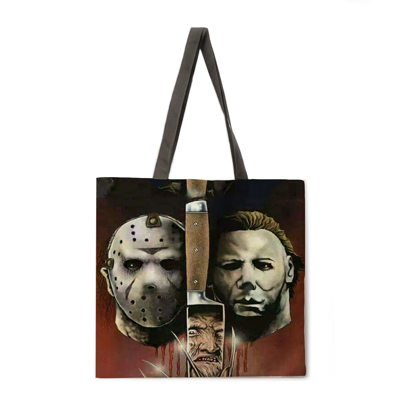 Horror movie theme printed tote bag casual lady shoulder reusable shopping outdoor beach fashion |